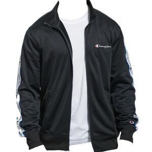Champion Track Jacket Full Zip Black White Script Logo Men's 2XL Tricot Athletic